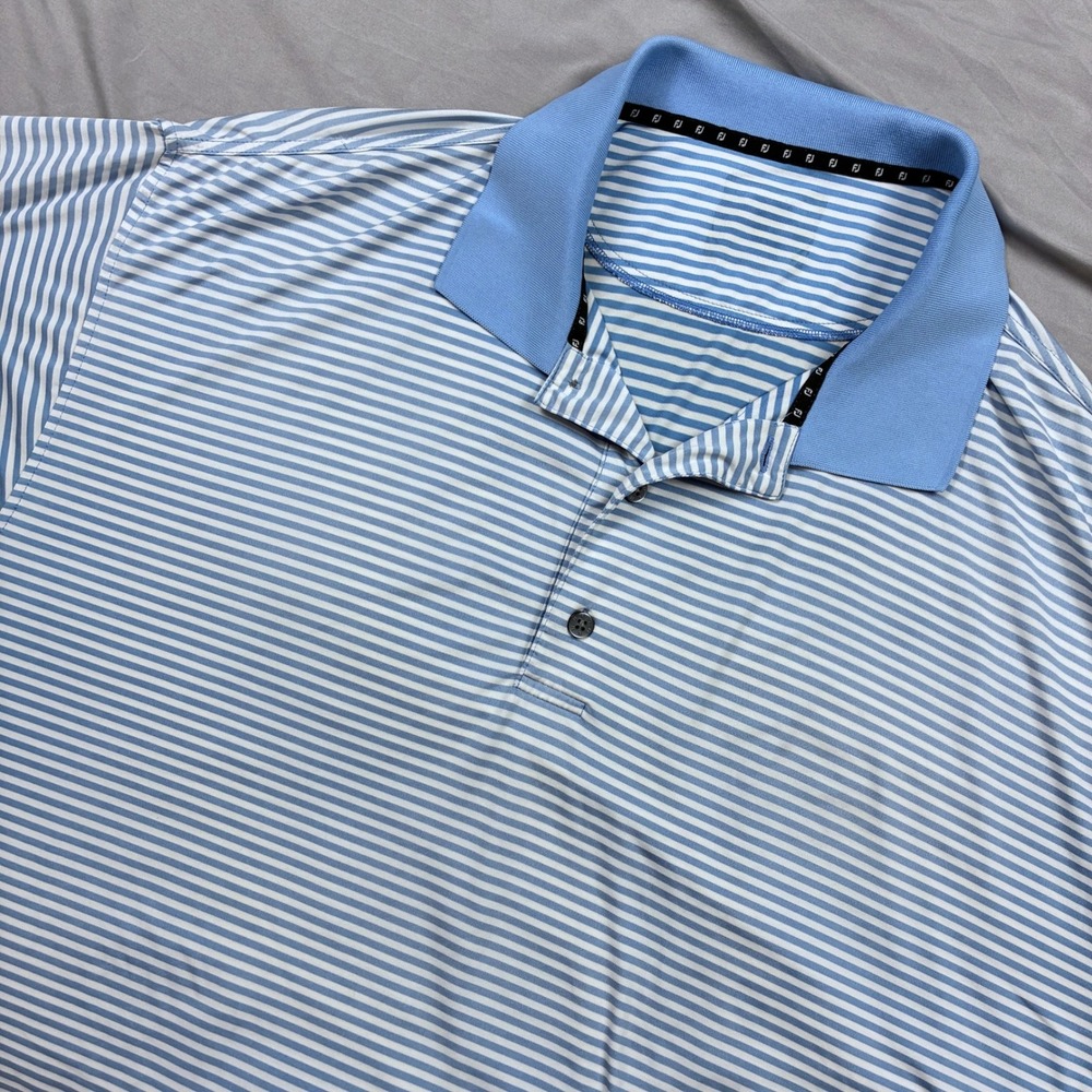 FootJoy Polo Shirt Mens XXL Blue White Striped Short Sleeve Golf Classic Stretch